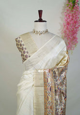 Creamy Ivory - Roopa - Premium Chappa Semi Tussar with Madhubani Art Pallu - Best for Office Wear | Casual Wear
