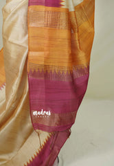 Sandal Beige with Pink - Roopa - Premium Chappa semi Tussar with Ganga Jamuna Border - Perfect for Small Functions