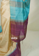 Sandal Beige with Wine Purple - Roopa - Premium Chappa semi Tussar with Ganga Jamuna Border - Perfect for Small Functions