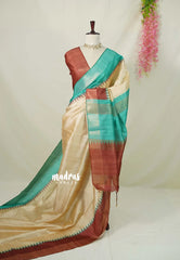 Sandal Beige with Brown - Roopa - Premium Chappa semi Tussar with Ganga Jamuna Border - Perfect for Small Functions