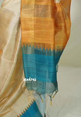 Sandal Beige with Blue - Roopa - Premium Chappa semi Tussar with Ganga Jamuna Border - Perfect for Small Functions