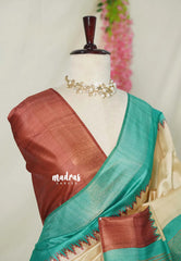 Sandal Beige with Brown - Roopa - Premium Chappa semi Tussar with Ganga Jamuna Border - Perfect for Small Functions