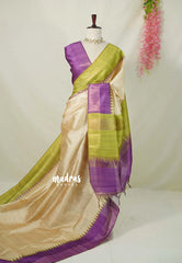 (PRE-BOOKING) Sandal Beige with Purple - Roopa - Premium Chappa semi Tussar with Ganga Jamuna Border - Perfect for Small Functions