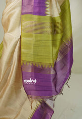 (PRE-BOOKING) Sandal Beige with Purple - Roopa - Premium Chappa semi Tussar with Ganga Jamuna Border - Perfect for Small Functions