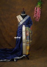 Midnight Blue - Roopa - Semi Tussar with Indian Art Pallu - Perfect for Festive Wear