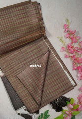 Muted Brown - Roopa - Premium Chappa semi Tussar Silk with Checks Weaving - Perfect for Office Wear