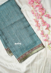 Steel Blue - Rukmani - Premium Tussar Silk with Zari Buttas Rich pallu and blouse - Perfect for tea party