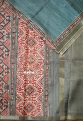 Steel Blue - Rukmani - Premium Tussar Silk with Zari Buttas Rich pallu and blouse - Perfect for tea party