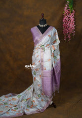 Onion Mauve pink - Roopa - Lightweight semi tussar Divine Lotus Prints with Kattam Body and Temple Border - Best for Office Wear | Get together | Casual Wear