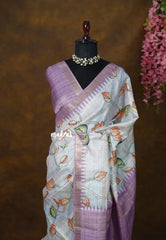 Onion Mauve pink - Roopa - Lightweight semi tussar Divine Lotus Prints with Kattam Body and Temple Border - Best for Office Wear | Get together | Casual Wear