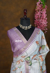 Onion Mauve pink - Roopa - Lightweight semi tussar Divine Lotus Prints with Kattam Body and Temple Border - Best for Office Wear | Get together | Casual Wear