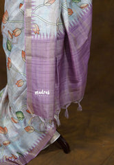 Onion Mauve pink - Roopa - Lightweight semi tussar Divine Lotus Prints with Kattam Body and Temple Border - Best for Office Wear | Get together | Casual Wear