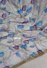 Pastel brown - Roopa - Lightweight semi tussar Divine Lotus Prints with Kattam Body and Temple Border - Best for Office Wear | Get together | Casual Wear