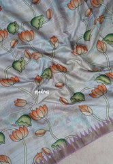 Onion Mauve pink - Roopa - Lightweight semi tussar Divine Lotus Prints with Kattam Body and Temple Border - Best for Office Wear | Get together | Casual Wear