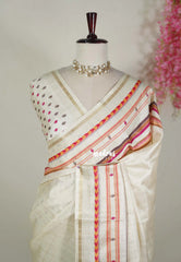 Ivory Cream - Roopa - Semi Tussar with Multiline Printed Border - Best for Office Wear | Get together | Casual Wear