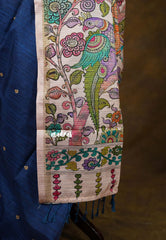 (PRE-BOOKING) Nightfall Blue - Neelambari - Semi Tussar Saree Tiny Border with kalamkari pallu and blouse - Perfect for Festive Wear