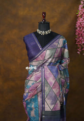 Shades of purple blue - Roopa - Lightweight semi tussar with Contemporary prints - Best for Office Wear | Get together | Casual Wear