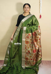 Olive Green - Roopa - Semi tussar with kalamkari pallu and blouse