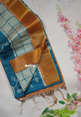 Teal Blue - Roopa - Soft Tussar Silk with Tissue Border - Perfect for causal wear