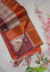 Rosewood Pink - Roopa - Soft Tussar Silk with Tissue Border - Perfect for causal wear