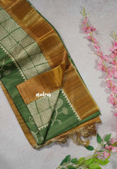 Olive Green - Roopa - Soft Tussar Silk with Tissue Border - Perfect for causal wear