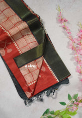 Brick Red - Roopa - Soft Tussar Silk with Tissue Border - Perfect for causal wear