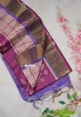 Magenta Purple - Roopa - Soft Tussar Silk with Tissue Border - Perfect for causal wear