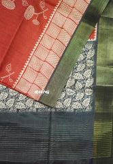 Brick Red - Roopa - Soft Tussar Silk with Tissue Border - Perfect for causal wear