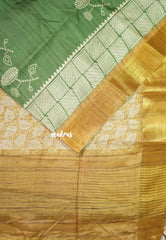 Olive Green - Roopa - Soft Tussar Silk with Tissue Border - Perfect for causal wear