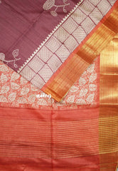 Rosewood Pink - Roopa - Soft Tussar Silk with Tissue Border - Perfect for causal wear