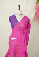 Rose Pink - Subbulakshmi - Sungudi 100 Count Saree zari Checks with Rettapetta Rudraksham Border with Blouse Combo - Best for Casual Wear | Summer Wear | School | College | Office wear