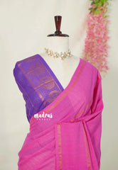 Rose Pink - Subbulakshmi - Sungudi 100 Count Saree zari Checks with Rettapetta Rudraksham Border with Blouse Combo - Best for Casual Wear | Summer Wear | School | College | Office wear