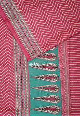 Cranberry Pink with Big Border - Fine Quality Pure Cotton Saree with Bagru Prints - Perfect for Regular Wear | Casual Wear | Summer Wear