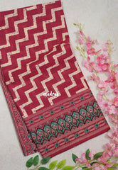 Cranberry Pink with Small Leaf - Fine Quality Pure Cotton Saree with Bagru Prints - Perfect for Regular Wear | Casual Wear | Summer Wear