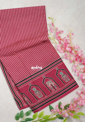 Cranberry Pink with Small Flower - Fine Quality Pure Cotton Saree with Bagru Prints - Perfect for Regular Wear | Casual Wear | Summer Wear