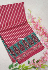 Cranberry Pink with Big Leaf - Fine Quality Pure Cotton Saree with Bagru Prints - Perfect for Regular Wear | Casual Wear | Summer Wear