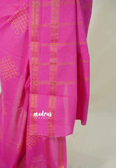 Rose Pink - Subbulakshmi - Sungudi 100 Count Kolam prints with Rettapetta Rudraksham Border with Blouse Combo - Best for Casual Wear | Summer Wear | School | College | Office wear