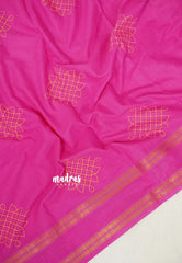 Rose Pink - Subbulakshmi - Sungudi 100 Count Kolam prints with Rettapetta Rudraksham Border with Blouse Combo - Best for Casual Wear | Summer Wear | School | College | Office wear
