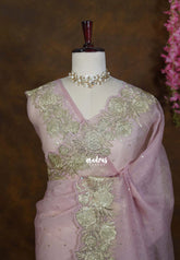 Antique Gold & Mauve Pink Dual-Shade Crushed Metallic Tissue Silk Saree with Heavy Sequin Embroidered Border – Roshini