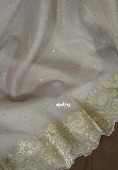 Golden Shade Taupe - Roshini - Pure Crushed Metallic Dualshade Tissue Silk with Heavy Sequin Embroidery Border - Best for Evening Functions
