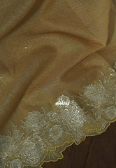 Golden Shade Warm Olive - Roshini - Pure Crushed Metallic Dualshade Tissue Silk with Heavy Sequin Embroidery Border - Best for Evening Functions