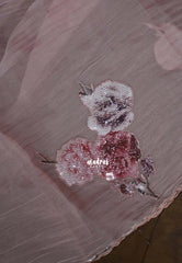 Powder Peach - Roshini - Pure Crushed Tissue Silk with Sequin Flower Embroidery Work And Scallop - Best for Evening Functions