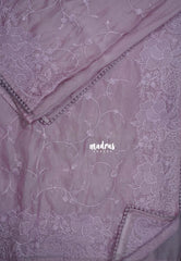 Soft Lavender - Roshini - Pure Tissue Organza Silk Floral Weaving Embroidery with Lace - Best for Evening Functions | Diwali Festive