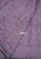 Soft Lavender - Roshini - Pure Tissue Organza Silk Floral Weaving Embroidery with Lace - Best for Evening Functions | Diwali Festive