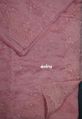 Muted Pink - Roshini - Pure Tissue Organza Silk Floral Weaving Embroidery with Lace - Best for Evening Functions | Diwali Festive