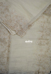 Taupe - Roshini - Pure Crushed Tissue Organza Cut Embroidery Pallu with Scallop Border - Best for Evening Functions | Diwali Festive