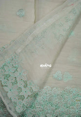 Muted Beige - Roshini - Pure Crushed Tissue Organza Cut Embroidery Pallu with Applique Work - Best for Evening Functions | Diwali Festive