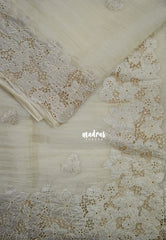 Taupe - Roshini - Pure Crushed Tissue Organza Cut Embroidery Pallu with Applique Work - Best for Evening Functions | Diwali Festive