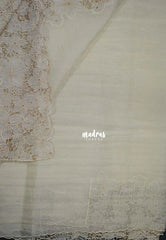 Taupe - Roshini - Pure Crushed Tissue Organza Cut Embroidery Pallu with Scallop Border - Best for Evening Functions | Diwali Festive