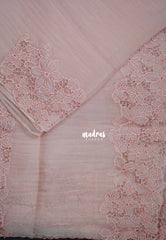 Blush Peach - Roshini - Pure Crushed Tissue Organza Cut Embroidery Pallu with Scallop Border - Best for Evening Functions | Diwali Festive